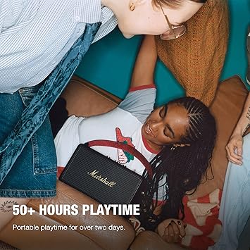 Marshall Kilburn III Portable Bluetooth Speaker with 50+ Hours of Portable Playtime, (360° Sound), Dust & Water-Resistant (IP54) – Black & Brass.