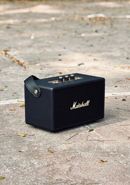 Marshall Kilburn III Portable Bluetooth Speaker with 50+ Hours of Portable Playtime, (360° Sound), Dust & Water-Resistant (IP54) – Black & Brass.